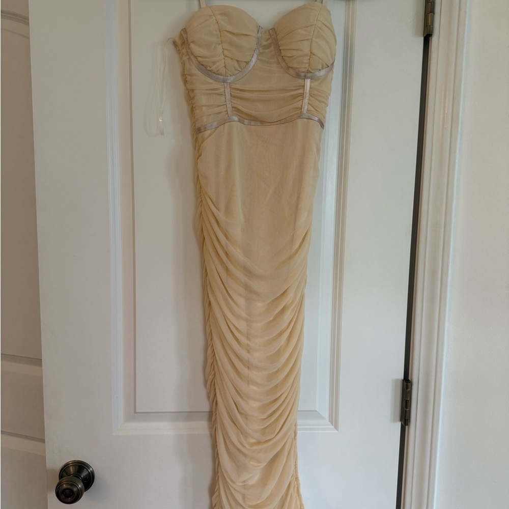 Windsor Gold Ruched Strapless Bodycon Dress